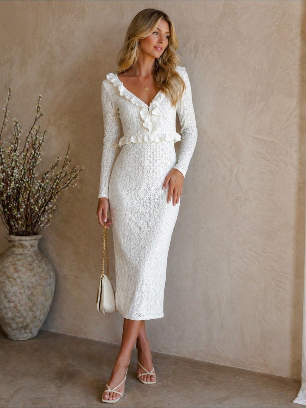 White Lace Midi Dress for Special Occasions Size XS Willow & Wind NWT - Picture 1 of 8